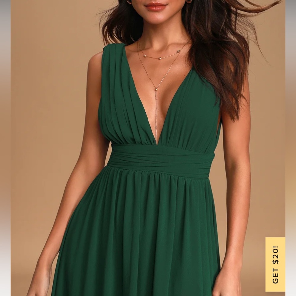 Lulu’s maxi forest green dress with leg slit